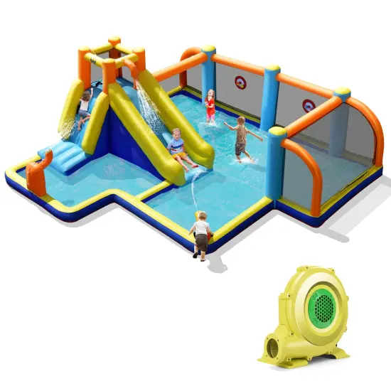 Giant Soccer Themed Inflatable Water Slide Bouncer with Splash Pool {2}
