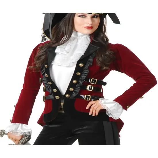 Womens Sultry Pirate Lady Wine And Black Velvet Captain Costume Jacket Coat {1}