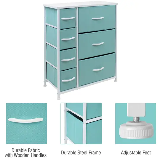 Sorbus Dresser with Drawers - Furniture Storage Tower Unit for Bedroom, Hallway, Closet, Office Organization - Steel Frame, Wood Top, Easy Pull Fabric Bins Aqua {4}