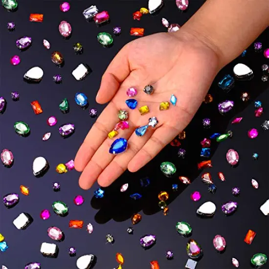 320 Pieces Sew on Rhinestone Glass Crystals Acrylic Gems with Hole Silver Prong Setting Flatback Claw Mix Shape Mix Size for DIY Crafts Dress Clothes Shoes Bag Decorations {6}