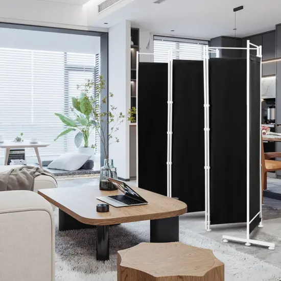 6-Panel Room Divider Folding Privacy Screen Black {2}