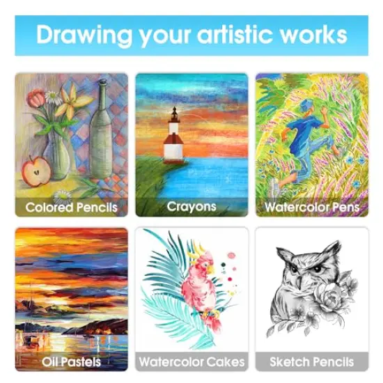 Art Kit, Drawing Painting Art Supplies for Kids Girls Boys Teens, Gifts Art Set Case Includes Oil Pastels, Crayons, Colored Pencils, Watercolor Cakes (Blue) {5}