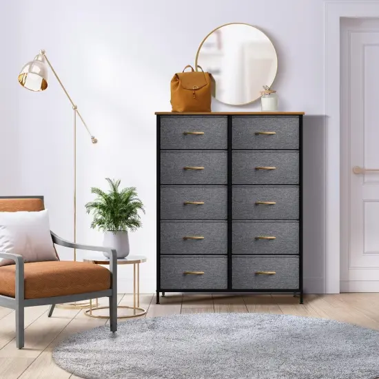 Sorbus Dresser with 10 Drawers - Storage Unit Organizer Chest for Clothes - Bedroom, Room, Nursery, & Closet - Steel Frame, Wood Top & Handles, and Easy Pull Fabric Bins Maple {2}