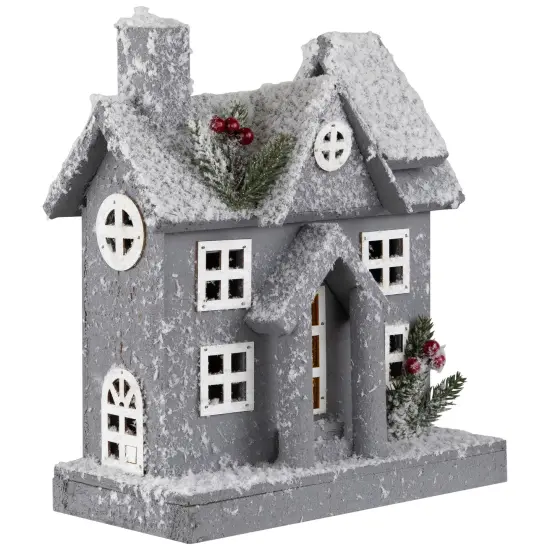 Northlight Lighted Snowy House Christmas Decoration - 11" - Gray White {5}