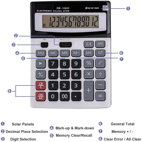 Kitcheniva Standard Function Dual Power 12-Digit Desktop Calculator {4}
