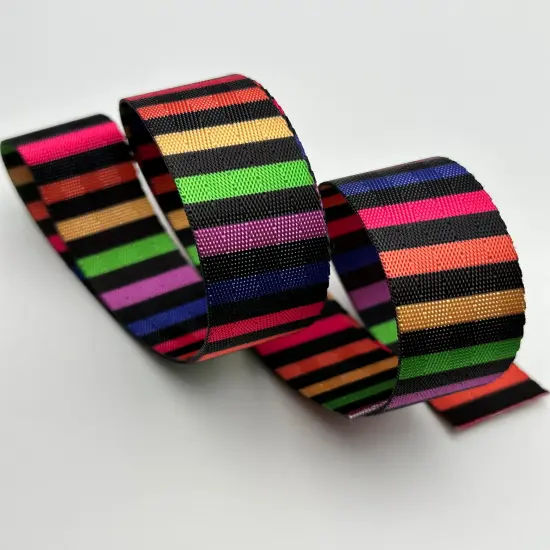 Black w/ Rainbow Stripe 1&rdquo; Seatbelt Webbing (by the yard) {1}