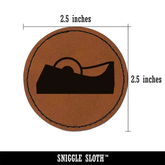 Tape Dispenser Roll Round Iron-On Engraved Faux Leather Patch Applique - 2.5" Brown {3}