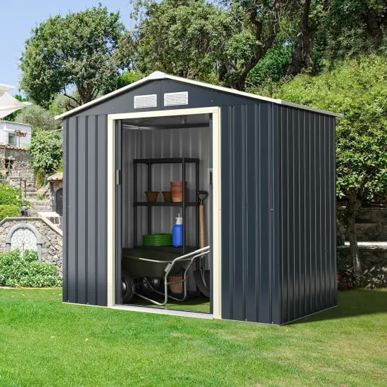 7 Feet X 4 Feet Metal Storage Shed with Sliding Double Lockable Doors {3}