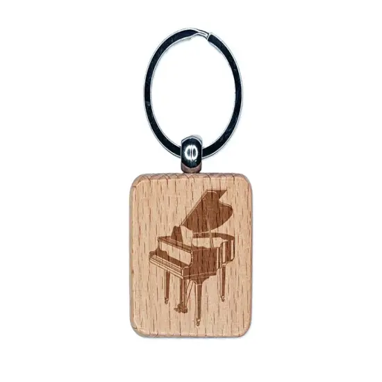 Grand Piano Musical Instrument Engraved Wood Square Keychain Tag Charm {1}
