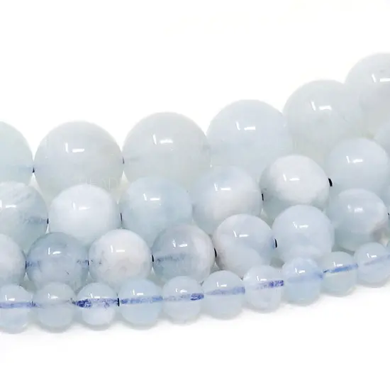 Grade AAA Round Aquamarine Gemstone Beads {2}