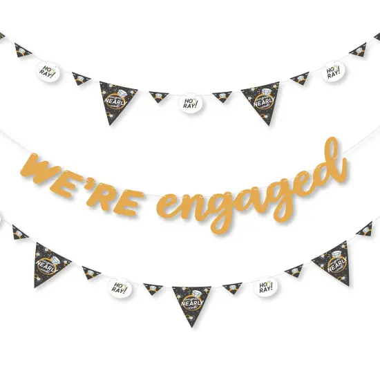 Big Dot of Happiness Just Engaged - Black and White - Engagement Party Letter Banner Decoration - 36 Banner Cutouts and We're Engaged Banner Letters {1}