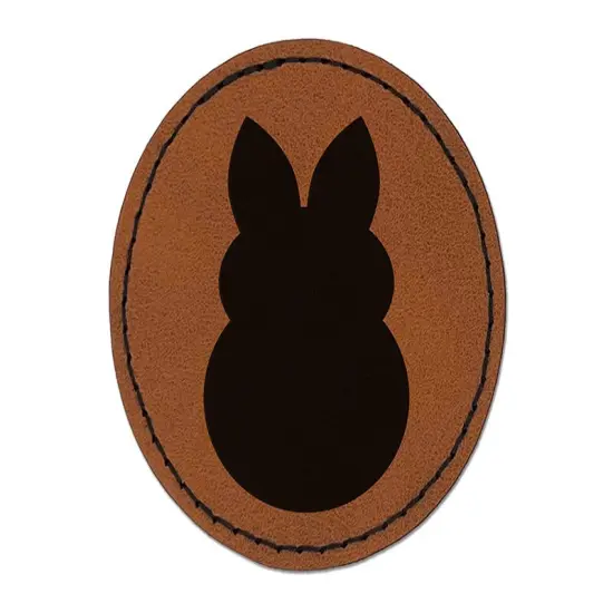 Cute Bunny Rabbit Solid Round Iron-On Engraved Faux Leather Patch Applique - 2.5" Brown {1}