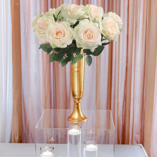 12-Pack: Champagne Queen Anne Rose Stems with Lifelike Silk Foliage - Perfect for Bouquets, Floral Arrangements & Home Decor - Floral Home by Artificial Flowers {5}