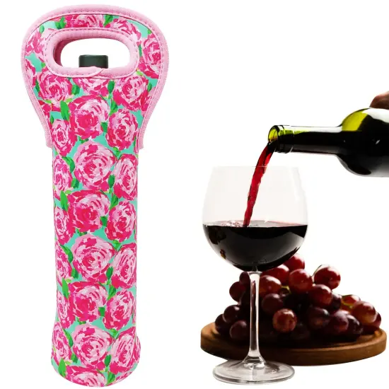 Wrapables Insulated Neoprene Wine Tote, One Bottle / Pink Roses {6}