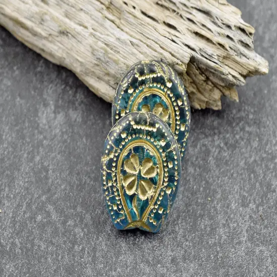 21x18mm Bronze Washed Blue Aqua Lucky Horseshoe Beads {3}