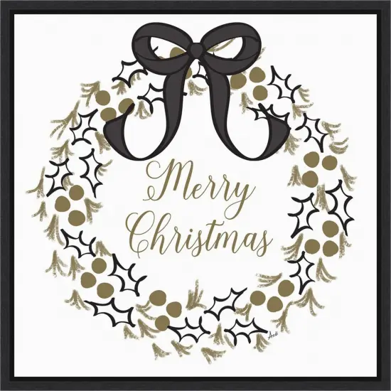 Merry Christmas Wreath by Andi Metz 22-in. W x 22-in. H. Canvas Wall Art Print Framed {1}
