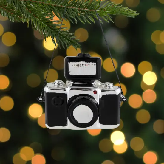 Northlight 4" Black Retro Camera Glass Christmas Ornament {3}