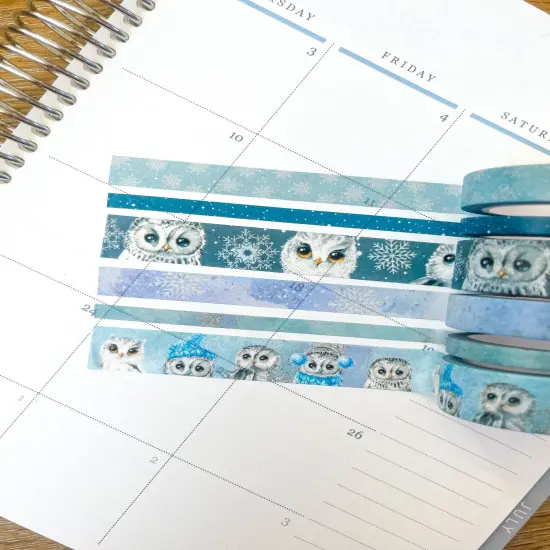 Snow Owls & Snowflakes Winter Animals Washi Tape Set (#W042) {3}