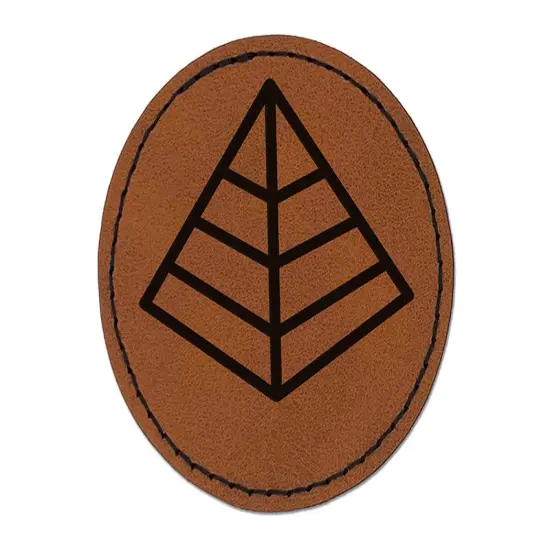 Pyramid Egypt Outline Round Iron-On Engraved Faux Leather Patch Applique - 2.5" Brown {1}