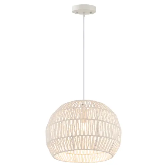 Round Farmhouse Rattan Pendant Lights with Adjustable Hanging Rope {1}