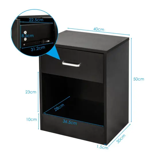 Set of 2 Bedroom Nightstand End Side Bedside Table W/Drawer Storage. Black {3}