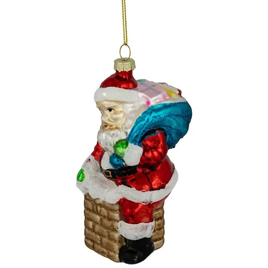 Northlight Santa Down the Chimney Hanging Glass Christmas Hanging Ornament - 4.75" - Red {4}