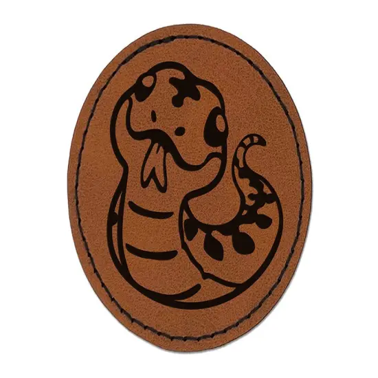 Sassy Snake with Tongue Sticking Out Round Iron-On Engraved Faux Leather Patch Applique - 2.5" Brown {1}