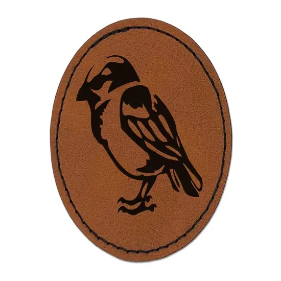 House Sparrow Little Bird Standing Round Iron-On Engraved Faux Leather Patch Applique - 2.5" Brown {1}