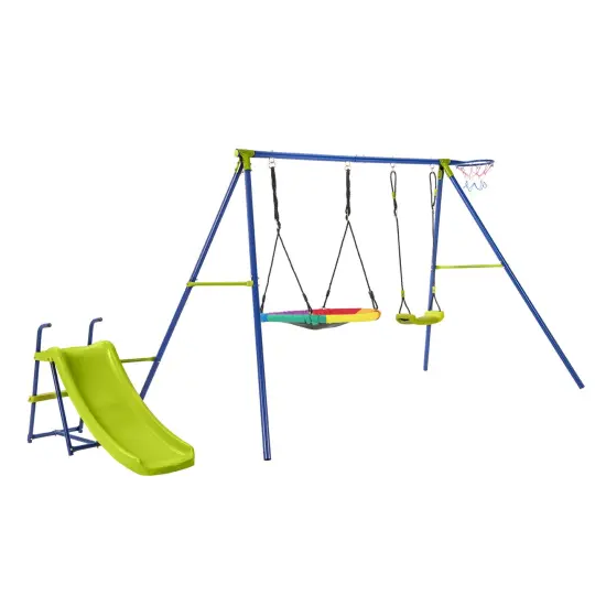 4-in-1 Heavy-Duty Metal Playset with Slide and Basketball Hoop {4}