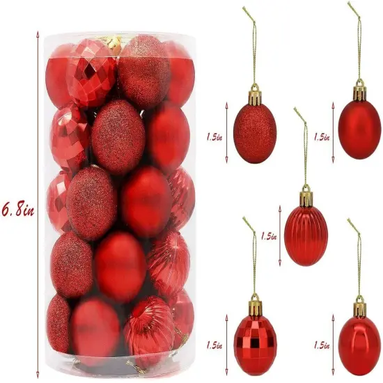 34-Piece Christmas Glitter Ball Ornaments (1.5") Xmas Tree Decorations Red {2}