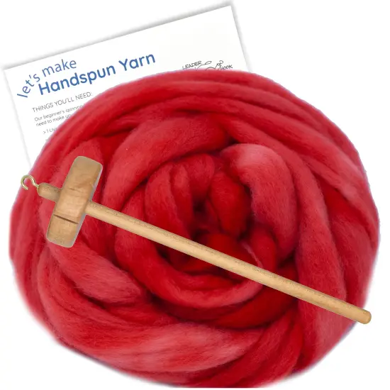 LEARN TO SPIN - Beginner's Spinning Kit with Hand Dyed BFL Roving, Drop Spindle & Printed Instructions w/ Video. Many Colors. Crimson {1}