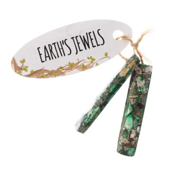 Earth's Jewels Semi-Precious 10x46mm Synthetic Imperial Jasper Green Rectangle Pendants, 2pcs {1}