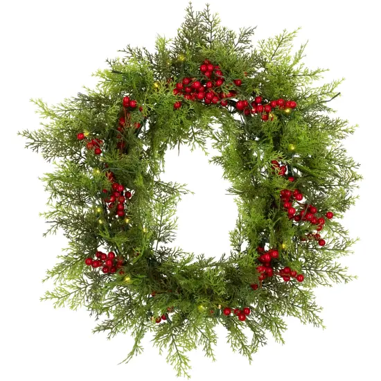 Northlight Lighted Artificial Cedar "JOY" Christmas Decoration - 24" - Warm White LED Lights Green {5}