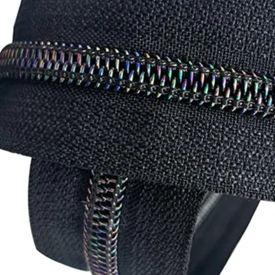 Black with Iridescent Teeth Zipper Tape {1}