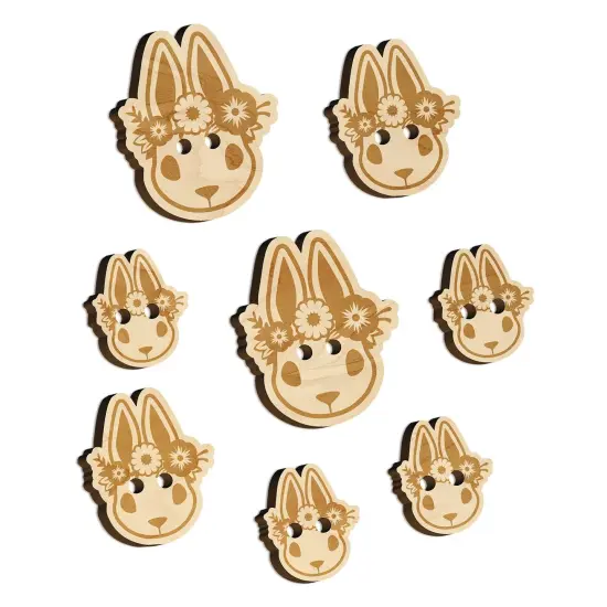 Cute Easter Bunny Rabbit Head with Flower Crown Wood Buttons for Sewing Knitting Crochet DIY Craft {7}