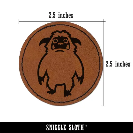 Abominable Snowman Yeti Monster Round Iron-On Engraved Faux Leather Patch Applique - 2.5" Brown {2}