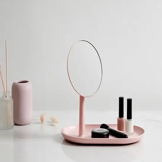 Mirror Tray for beauty accessories and jewelry, Pink {6}