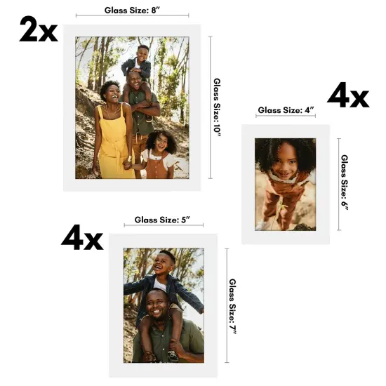 Americanflat Gallery Wall Picture Frames - Set of 10 - 8x10 (2), 5x7 (4), 4x6 (4) - Picture Frame Set - Shatter Resistant Glass - Adjustable Hanging Hardware - Easel for Table Display White {2}