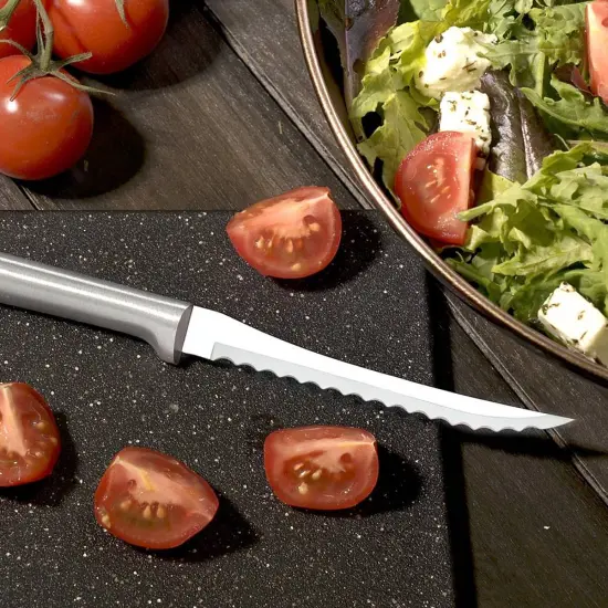 Rada Tomato Slicer Knife, Stainless Steel Cutlery, Hand-Sharpened, Double-Sided Serrated Blade and Solid Aluminum Handle {6}