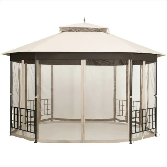 10'x 12' Octagonal Patio Gazebo Beige {4}