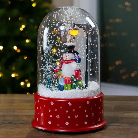 Northlight Lighted Snowman with Street Light Snowing Christmas Globe - 11.75" Red {3}