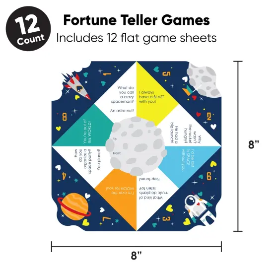 Big Dot of Happiness Blast Off to Outer Space - Rocket Ship Valentine&rsquo;s Day Party Cootie Catcher Game - Valentine Jokes for Kids Fortune Tellers - Set of 12 {5}
