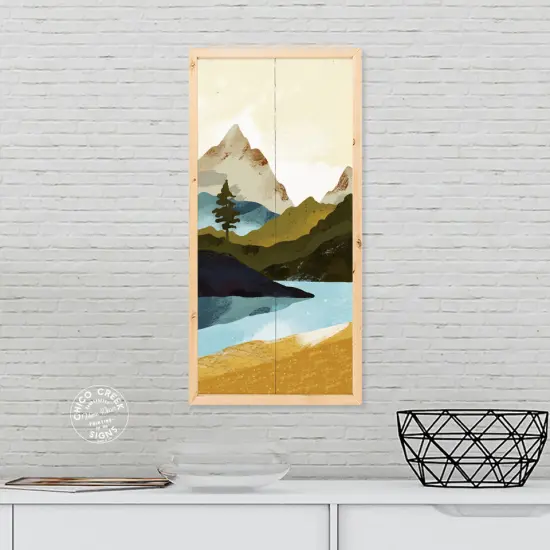 Watercolor Mountains Wall Art Wood Framed Sign Sunny Home Decor {3}