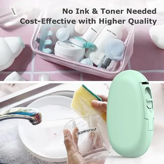 E10 Bluetooth Label Maker Machine with Tape, Continuous Waterproof Label, Versatile App with 35 Fonts and 1k+ Icons, Inkless Labeler for Home, Kitchen, School, Office Organization, Green {4}