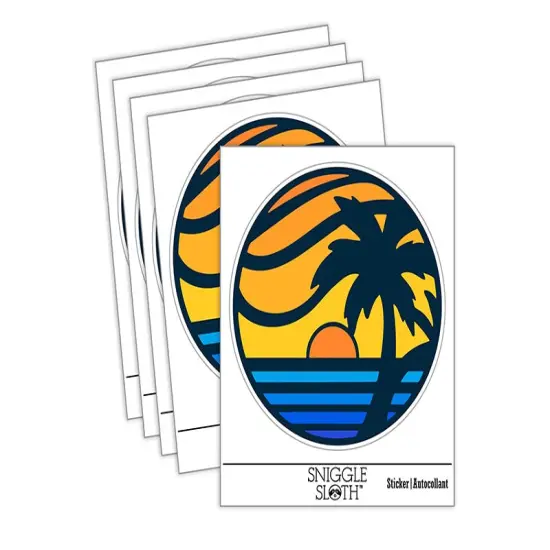 Beach Sunset Scene Tropical Ocean Waterproof Vinyl Phone Tablet Laptop Water Bottle Sticker Set - 5 Pack {2}