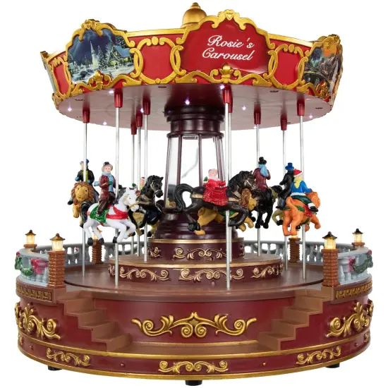 Northlight 14" LED Lighted Animated and Musical Carousel Christmas Decoration Red {7}