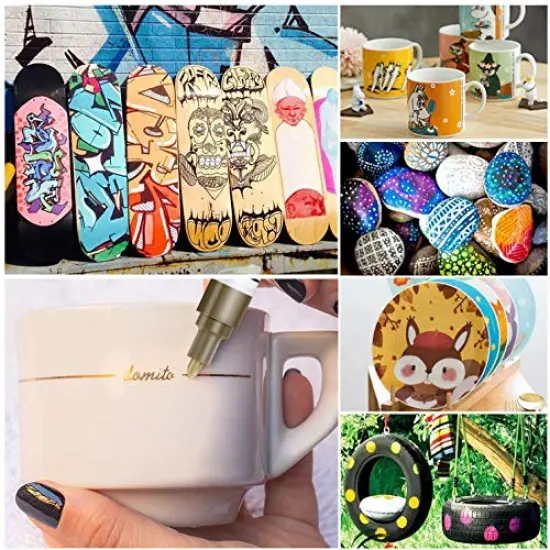 Oil Based Paint Pen, Permanent Paint Marker: Quick-Dry, Waterproof Paint Set of 12 for Rock Painting, Glass, Fabric, Ceramic, Wood, Metal, Mug, Plastic, Stone, Christmas Stencil Art Craft Supplies Kit {6}