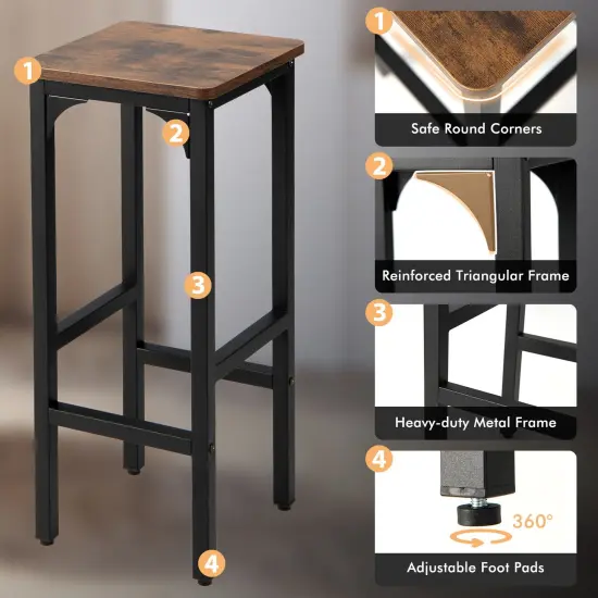 2 Pieces 28 Inch Dining Bar Chair Set with Footrest and Adjustable Pads-Rustic Brown {5}