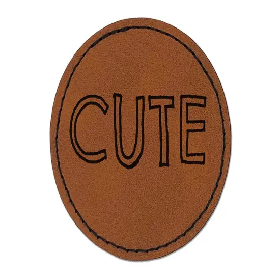 Cute Fun Text Round Iron-On Engraved Faux Leather Patch Applique - 2.5" Brown {1}