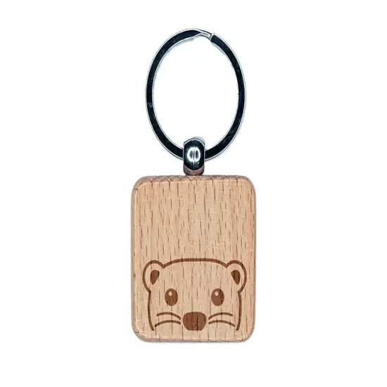 Peeking Otter Engraved Wood Square Keychain Tag Charm {1}